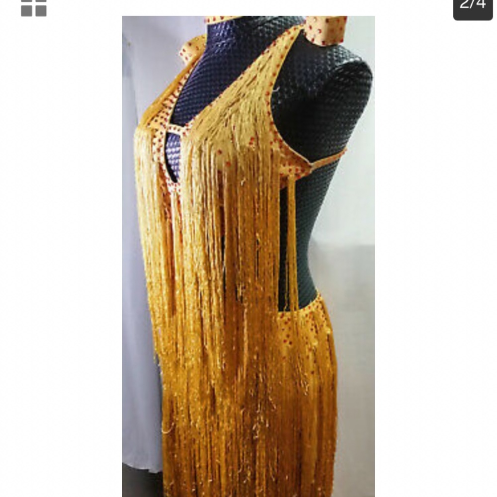Gold Fringe Latin Dance Dress